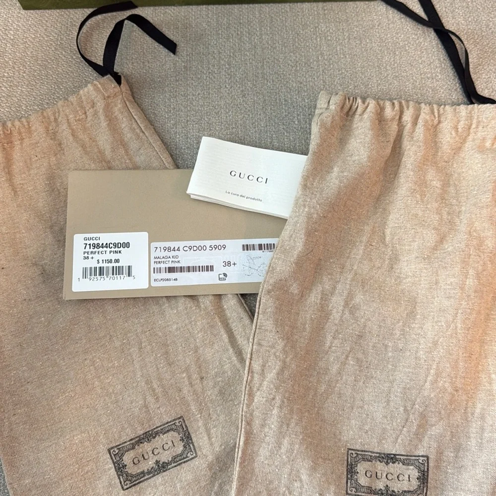 Gucci Size 38 1/2 Malaga Kid heal in perfect pink